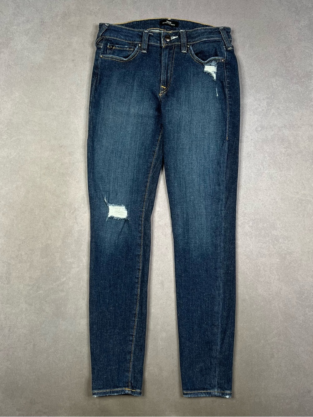 Women’s Dark Wash Distressed Skinny Jeans - Blue Mid Rise